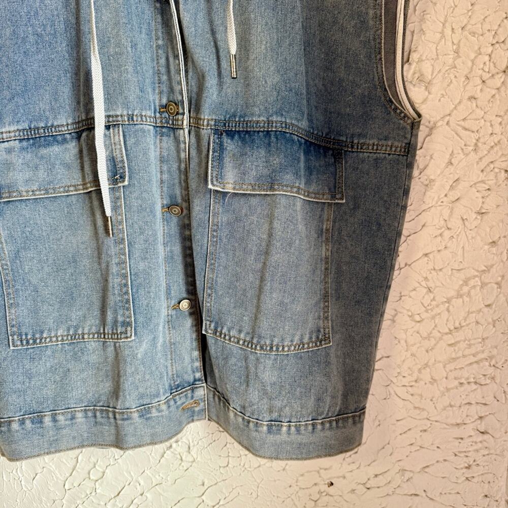 Denim Vest with Gray Hood Great for layering - Picture 3 of 6